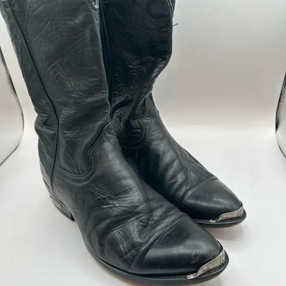 Code West women’s black Leather Cowgirl boots Toe Guard 9.5 D USA Vintage - Picture 4 of 16